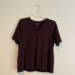 Eileen Fisher Deep Burgundy V-Neck 100% Organic Cotton Tee